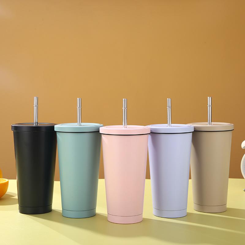 Кружка для кофе из нержавеющей стали с двойной изоляцией, соломинкой и крышкой, большая емкость для воды, бытовая высококачественная удобная посуда для питья