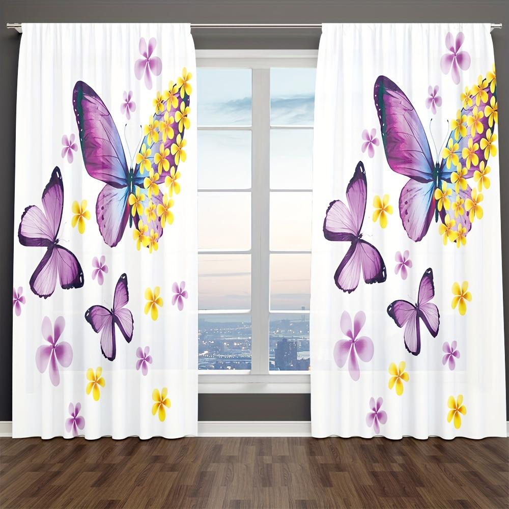Set Of 2 Dancing Butterflies Beautiful Flowers Curtain Suitable Living Room Bedroom Decor Home With Rod Pocket Polyester Ideal For Sitting