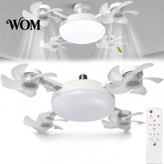 Smart Home Ceiling Fan 3/4/5 Blade with Light & Remote Control, 2-in-1 Silent LED Drone Foldable Blades, 3-Speed Dimmable E27 Socket for Bedroom
