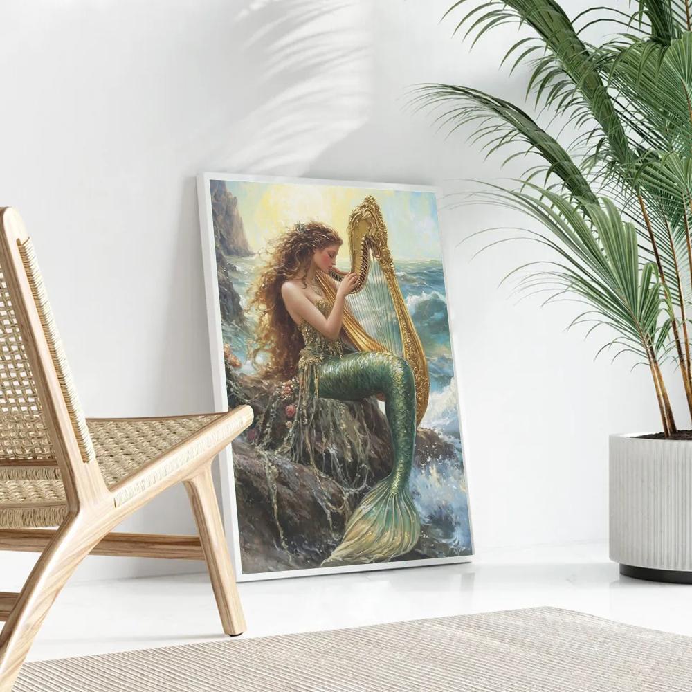 Cartoon Illustration Mermaid Poster Print For Nursery Kids Bedroom Home Decor Abstract Mermaid Princess Canvas Painting Wall Art