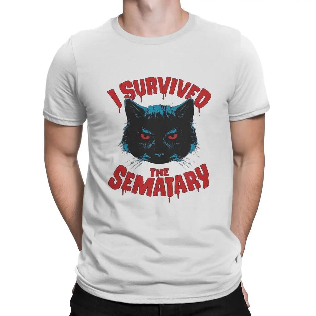 Pet Sematary Creative TShirt for Men I Survived Round Collar Basic T Shirt Hip Hop Gift Clothes Streetwear