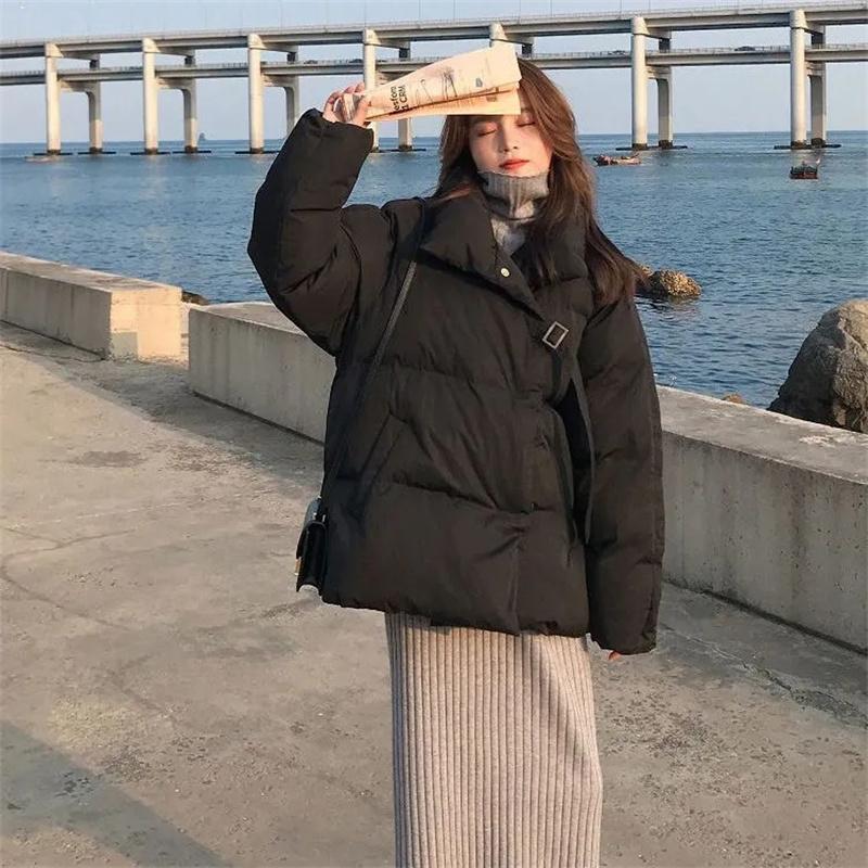 2024 Новая корейская куртка-пуховик, женская зимняя куртка-пуховик с воротником-стойкой, хлопковое пальто, свободная женская утепленная теплая парка