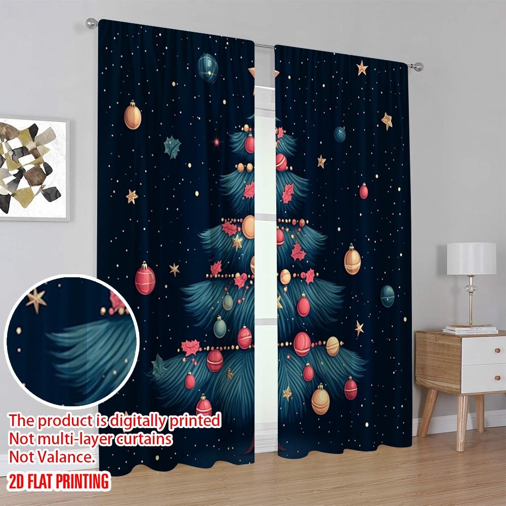 2pcs,2D plane printing Print Curtains Christmas Tree Ornaments Stars_a (3) Polyester (without rod) Decorations Inside Use for