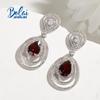 925 Sterling Silver Fine Earring with Natural Garnet Gemstones for Women Wife Mom Party Jewelry Gift Birthday Anniversary