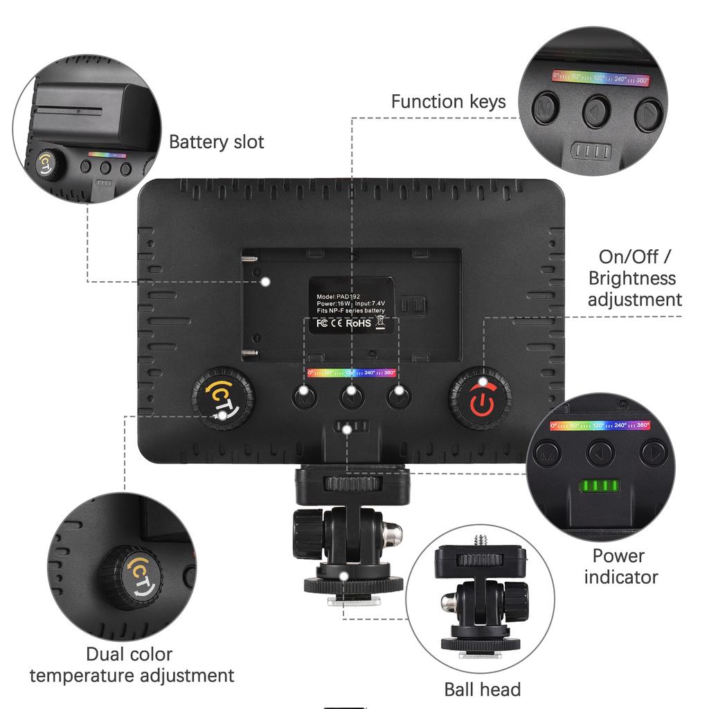 Мини-лампа для фотосъемки Светодиодная лампа с регулируемой яркостью Портативная лампа для видеоблога 196 светодиодных бусин 20 Специальное освещение