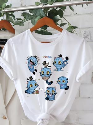 Милая футболка с графическим принтом «Охотник на демонов» с тигром, с коротким рукавом, круглым вырезом, повседневный топ для лета и весны, женская одежда