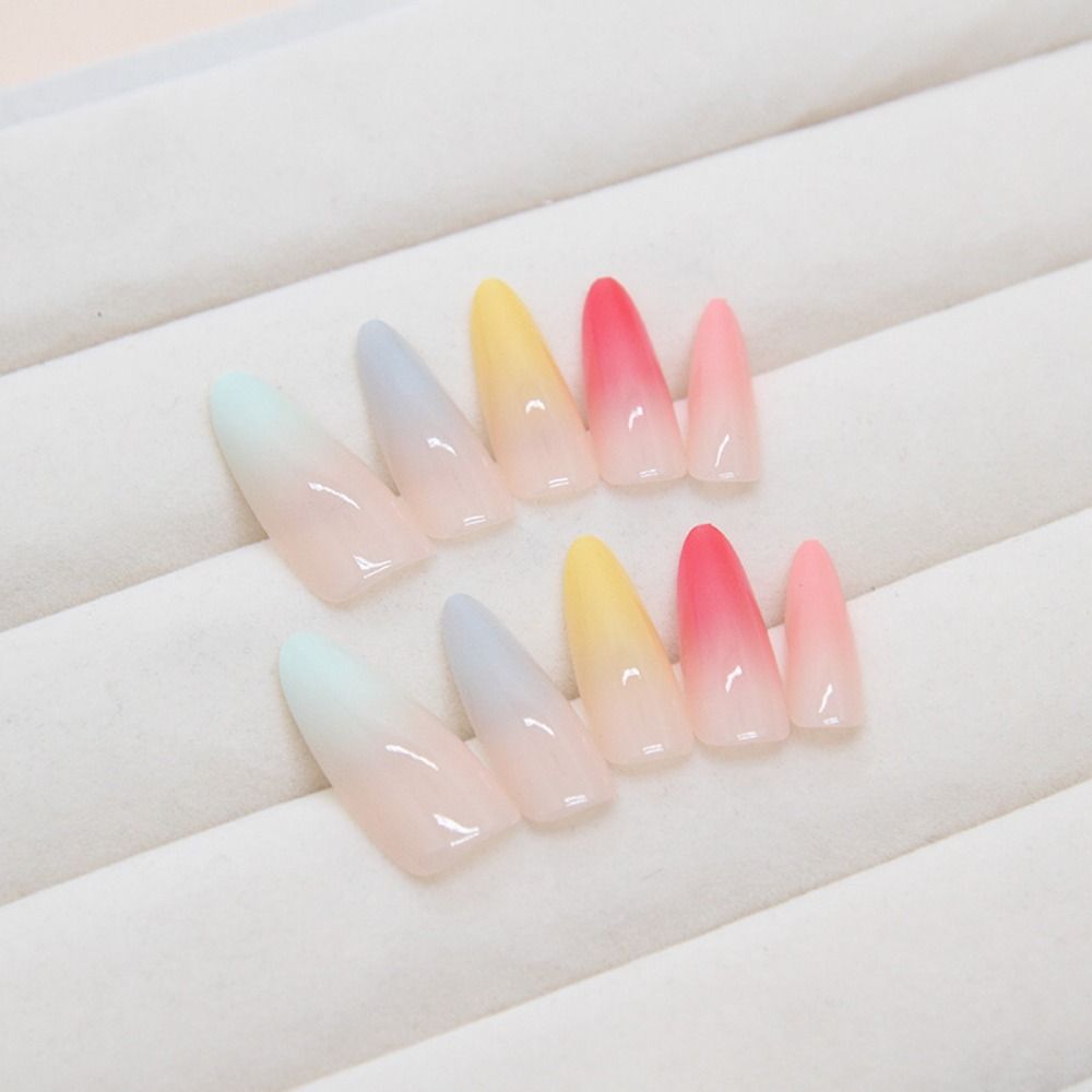24pcs Manicure Long Almond False Nails Stiletto Black Butterfly Rose Press on Nails Detachable Halo Rainbow Cat Fake Nials Women