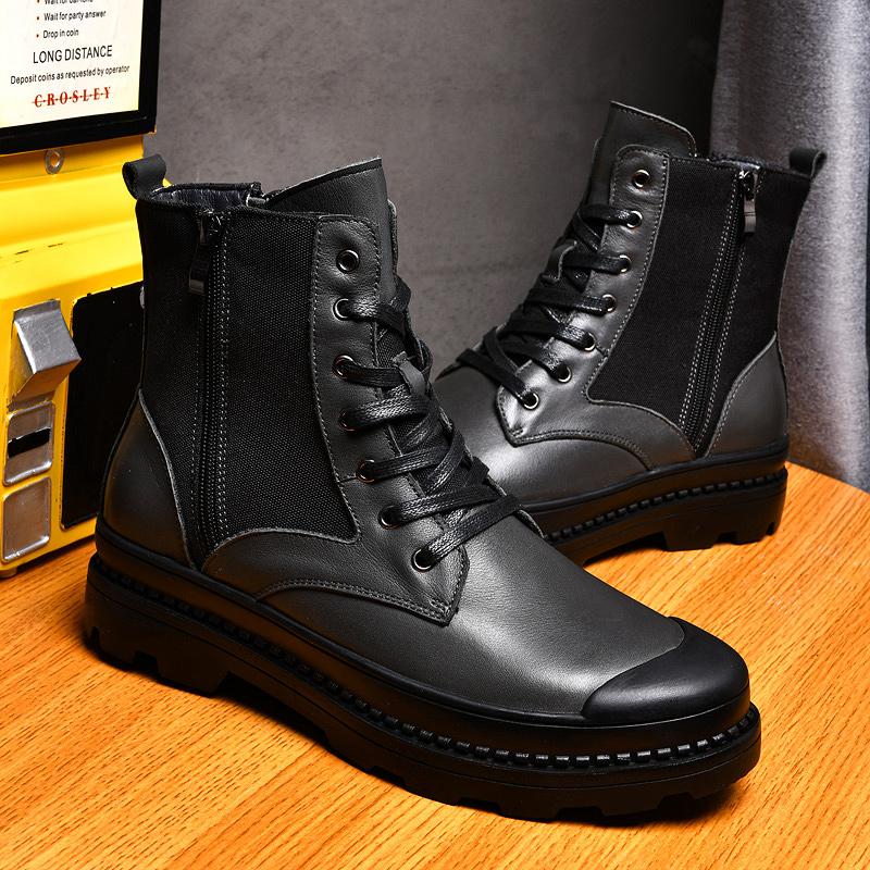 Мужские повседневные ботинки, классические черные уличные ботинки, высококачественные ботинки из натуральной кожи для мужчин, мотоциклетные ботинки с толстой подошвой, мужские ботинки