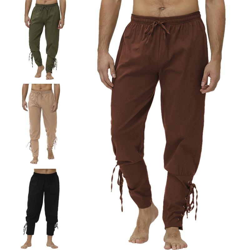 Men's Pirate Pant Viking Men Renaissance Medieval Pants Drawstring Shorts Halloween Adult Cosplay