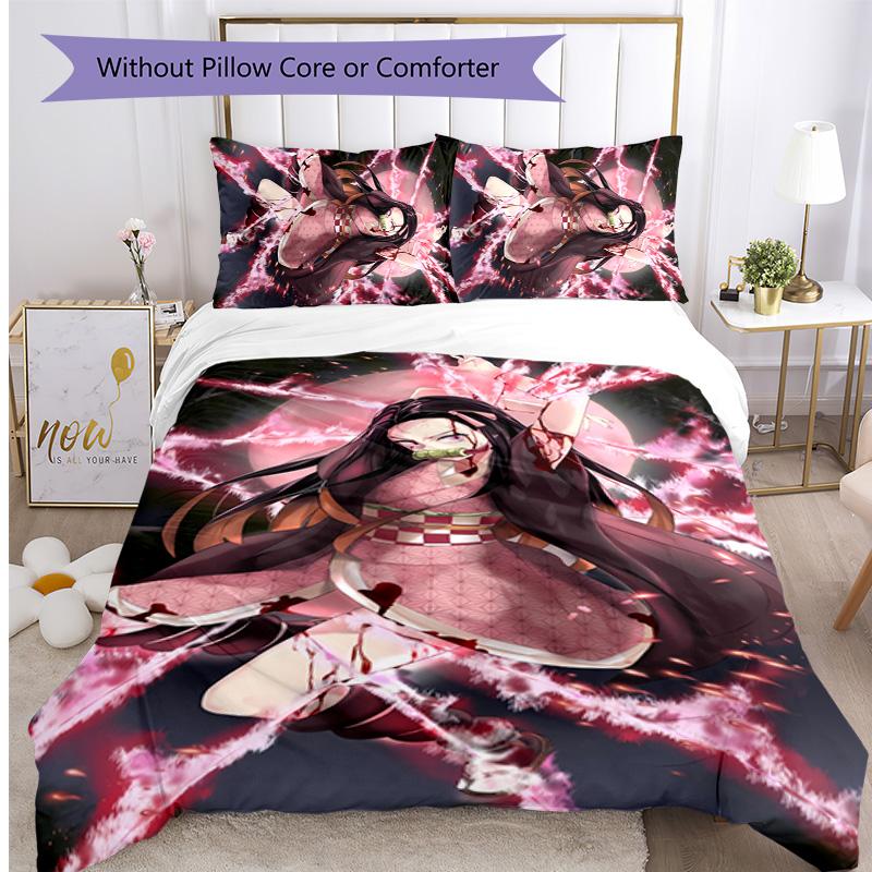 Demon Slayer Pattern Printed 3PCS Bedding Set, Soft Skin-Friendly Washable Duvet Cover & Pillowcases Set