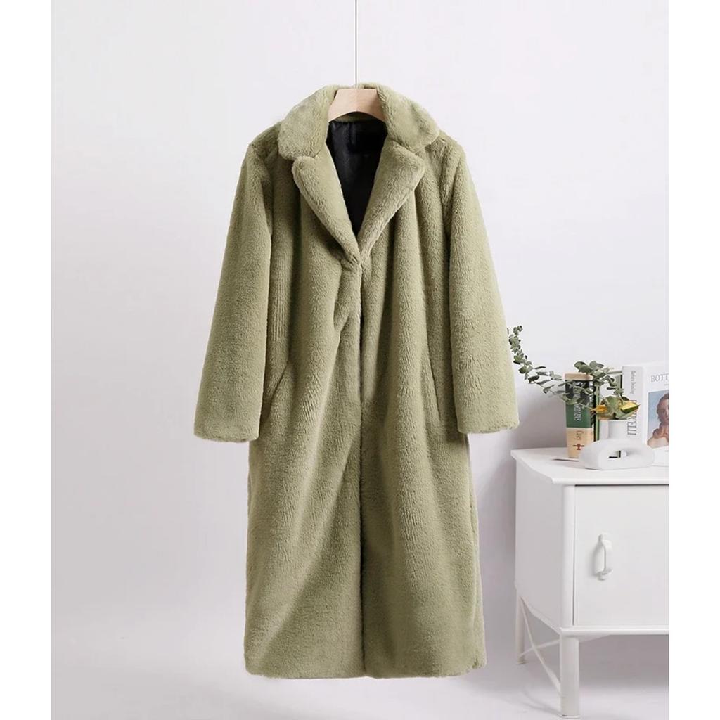 Winter Women High Quality Faux Rabbit Luxury Long Fur Coat Lapel OverCoat Thick Warm Female Plush Jacket Large Size 5XL