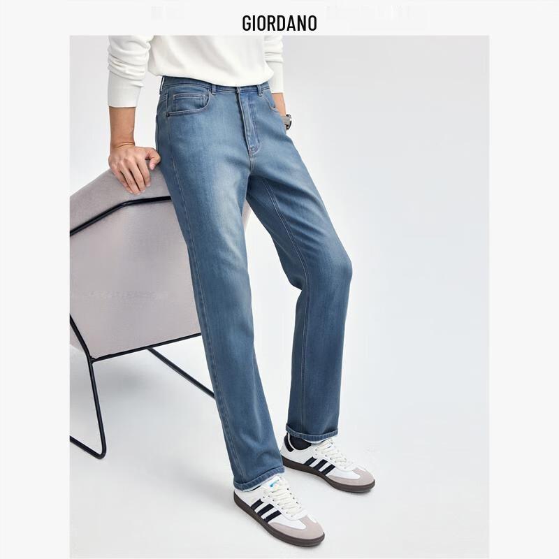 GIORDANO Мужские джинсы слим прямого кроя на флисовой подкладке