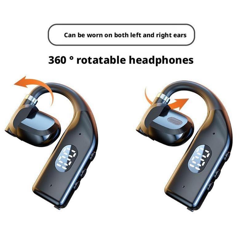 Single Earhook Wireless Bluetooth Headset Sports Earphone with LED Display Noise Reduction Calling Earpiece for Gym Running 1PCS