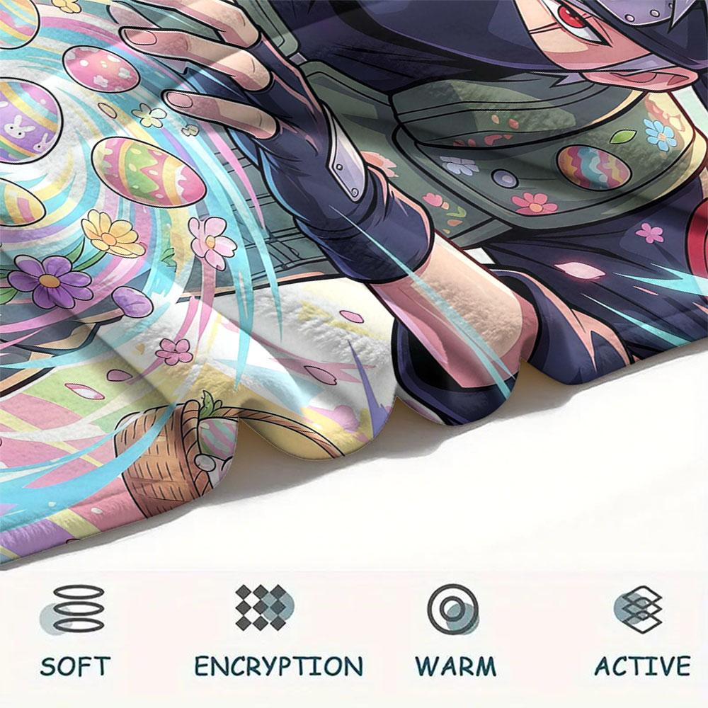 1Pc Ninja Easter Print Flannel Blanket, High quality Comfortable for All Seasons, Home Decor, Warmth and Comfort, Perfect for Christmas Gifts
