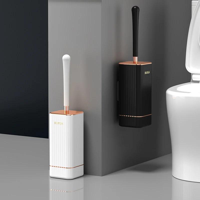 Silicone Toilet Brush TPR Soft Bristles Leak Proof No Dead Corner Wall Mounted Long Handle Bathroom WC Deep Cleaning Brush Set