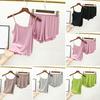2Pcs/Set Sleeveless Backless Pajama Set Elastic Waistband Sheer Trim Women Sling Vest Wide Leg Shorts Set Homewear