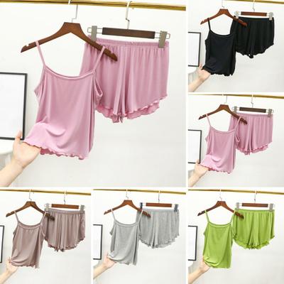 2 шт./компл., пижамный комплект без рукавов с открытой спиной, эластичный пояс с прозрачной отделкой, женский жилет на бретельках, широкие шорты, комплект домашней одежды