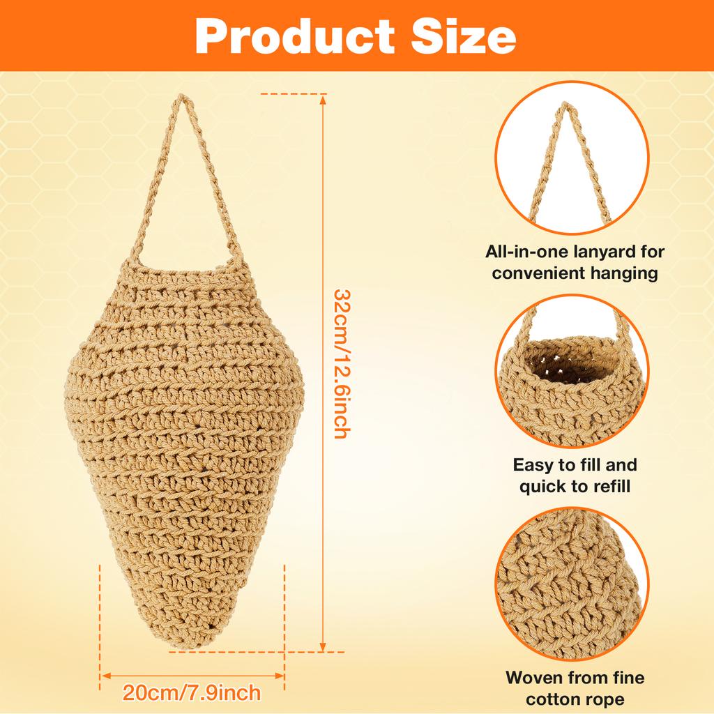 3 Pcs Crochet Wasp Nest Decoy Cotton Rope Hanging Faux Wasp Nest Deterrent for Outdoor Patio Garden Yard Eaves Decoration