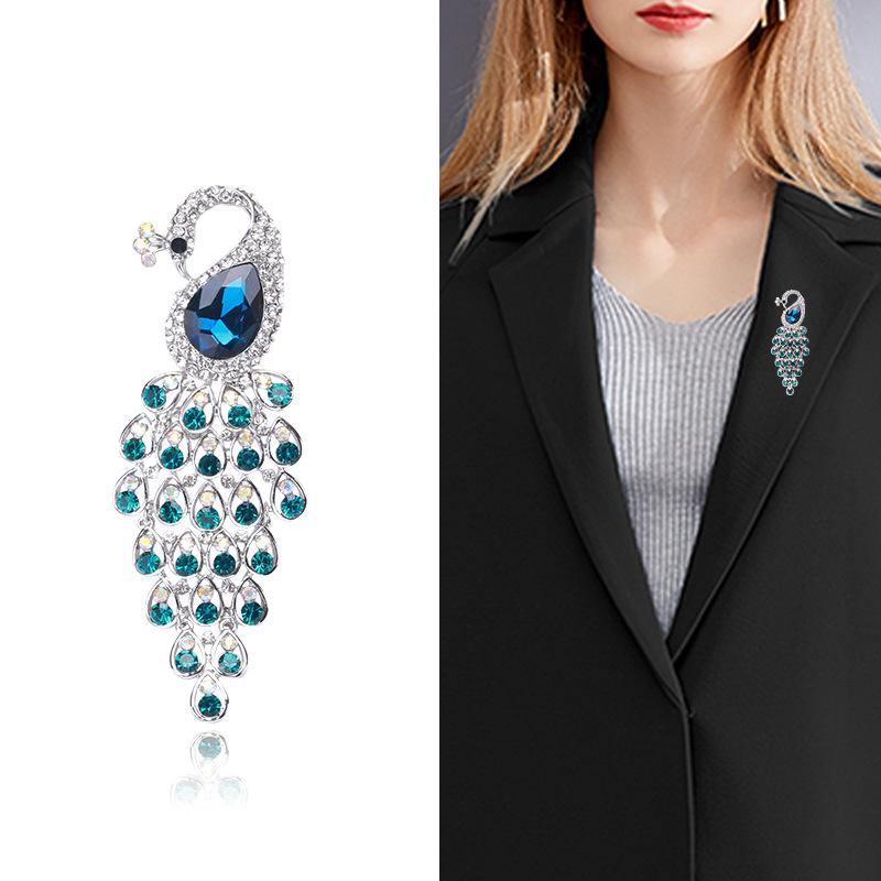 Антибликовая булавка для корсажа, высококачественная брошь в виде павлина со стразами, аксессуары для одежды в стиле ретро