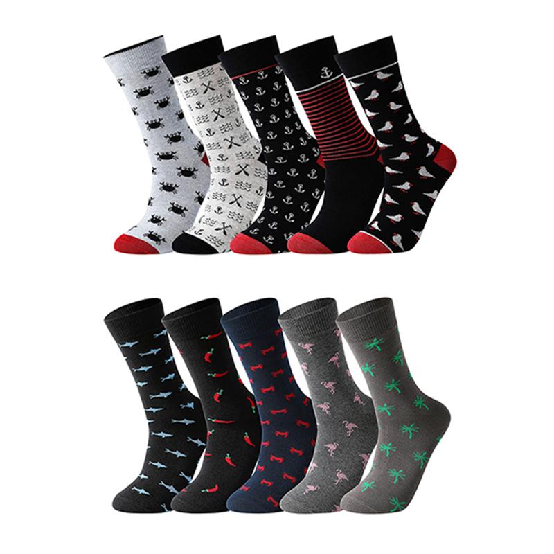 10 пар мужских носков из хлопка, деловые, новые, модные, забавные, с принтом животных, мультфильм, средние носки, мужские повседневные платья, одежда