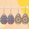 Boho Style Mandala Floral PU Drop Dangle Earrings for Women, Vibrant Spring Meditation Theme Double Sided Hoop Earring, Holiday Party Accessories