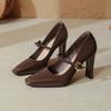 High-heeled Mary Jane Shoes with Red High Heels Thick Heel Sexy 2025 New Splicing French Square Head Shoes