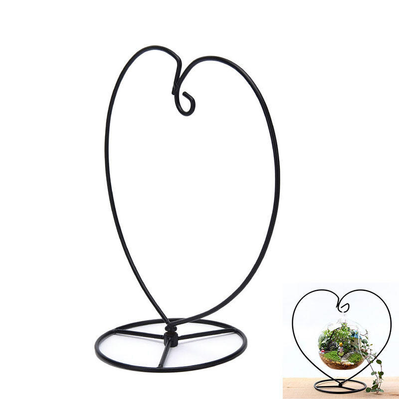 Black Heart-Shaped Iron Hanging Plant Glass Vase Terrarium Stand Holder
