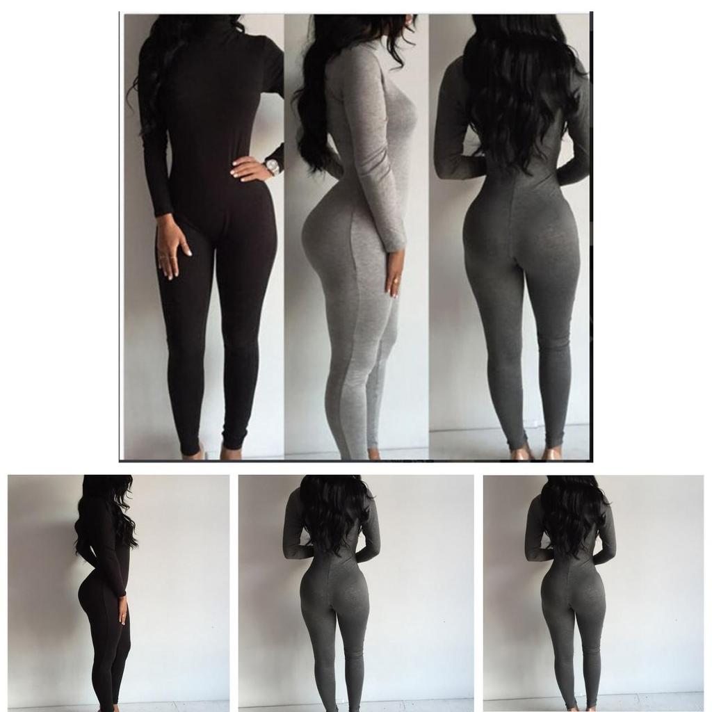 Casual Long Women Sleeve Turtleneck Bodycon Romper Jumpsuit Bodysuit Long Pants