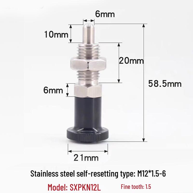 Stainless Steel/Carbon Steel Indexing Pin: Knob Plunger, Self-Locking, Re-Locking, Fine Thread, Complete Specifications
