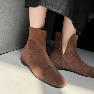 Корейская версия простых нишевых челси коротких ботинок с V-образным вырезом сбоку, квадратным носком, плоской подошвой, тонких ботинок, коротких ботинок Мартин, женских ботинок