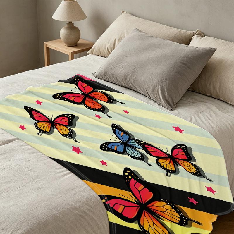 Butterfly Series Print Flannel Fleece Blanket Soft, Warm, Skin-Friendly Cozy Blanket for Home, Sofa, Halloween & Christmas