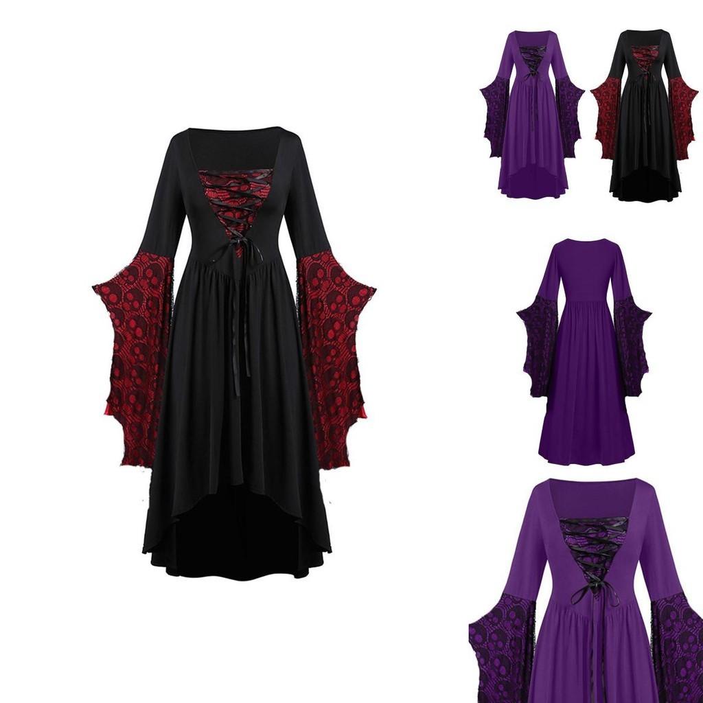 Ladies Gothic Cosplay Dress Polyester Fabric With Skull Pattern And Large Swing Skirt