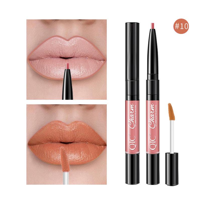 Двусторонняя глазурь для губ Карандаш для губ Губная помада-ручка Матовая чашка с антипригарным покрытием Двусторонний карандаш для губ Макияж «два в одном»