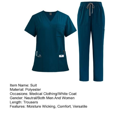 Medical Scrubs Set 2 Piece Suit Functional Scrubs for Nurses Doctors V-Neck Top Jogger Pants 9-Pocket Hospital Staff Uniform Set
