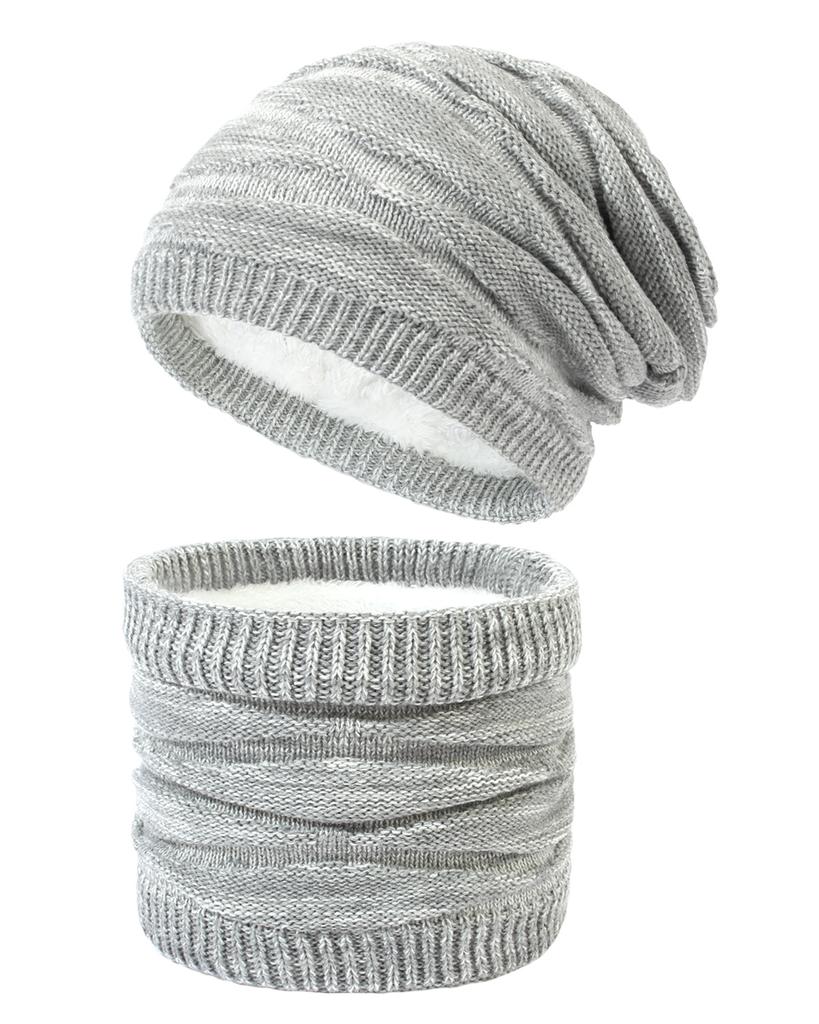 Зимний теплый комплект из двух предметов: шапка на флисовой подкладке и утеплитель для шеи для мужчин и женщин, вязаная шерстяная шапка с ромбовидным узором и шейный платок