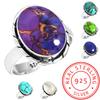 925 Sterling Silver Ring Women Gemstone Handmade Jewelry Christmas Gift Blue Green Purple Copper Turquoise Pearl Lapis Mother Of Pearl Costume