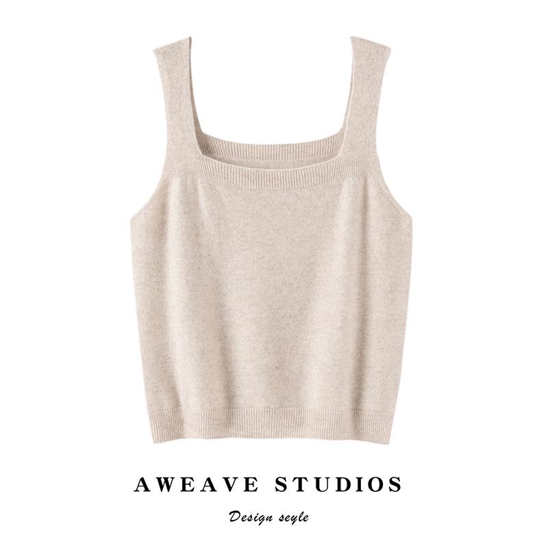 Lekasha Women's 100% Pure Cashmere Square Neck Sleeveless Camisole