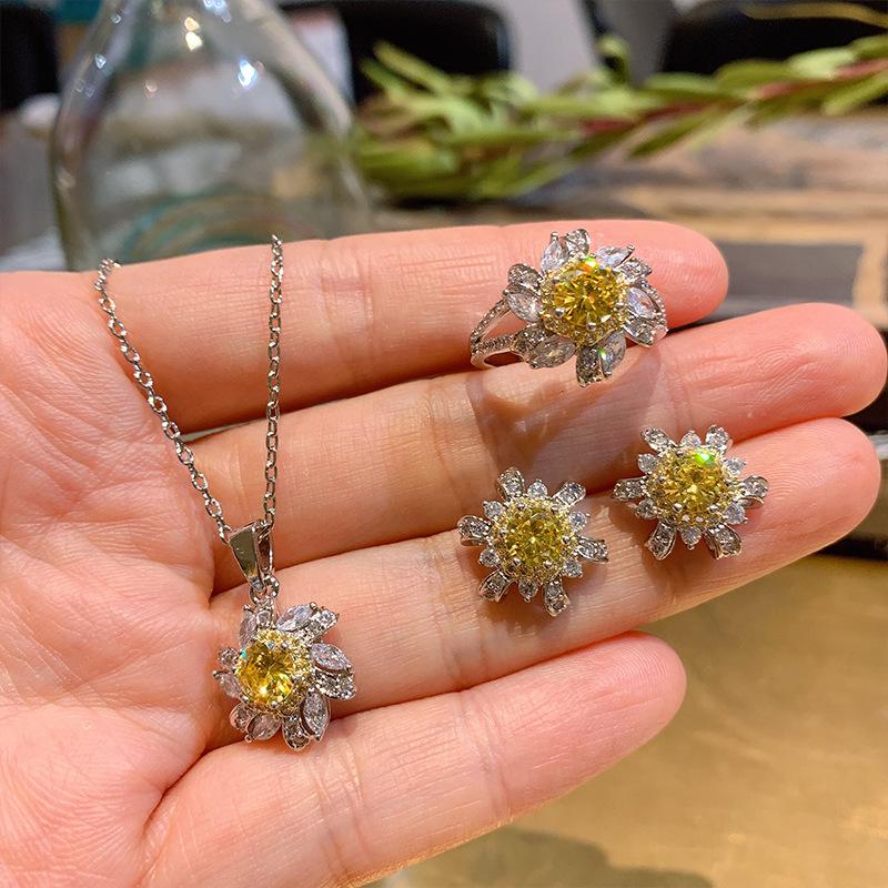 Cross Border Electroplating Separation Of Pink Rings Flower Necklaces Earrings Bridal Jewelry Set Combination