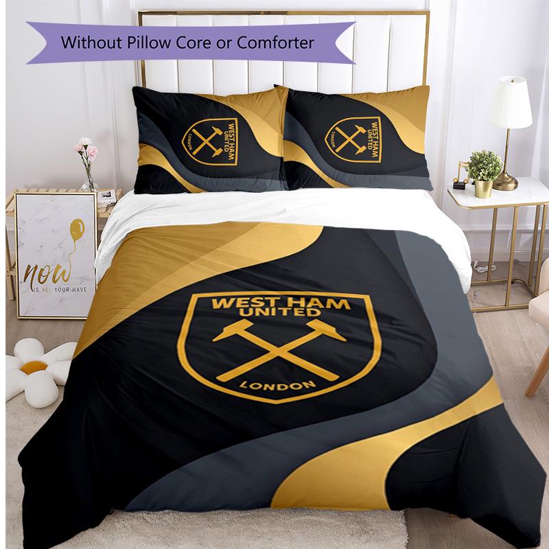 West Ham United Football Printed 3 Pieces Bedding Set, Comfortable Skin Friendly Bedroom Duvet Cover Set