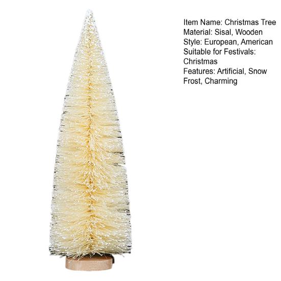 Mini Christmas Tree Sisal Snow Frost Artificial Pine Tree With Wooden Base
