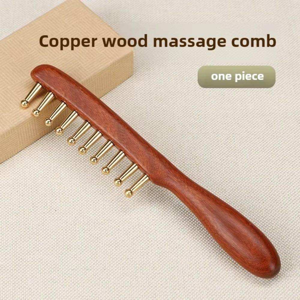 Durable Scalp Relax Tools Head Meridians Massage Comb Wooden Needling Guasha Meridians Comb Copper Long Hair Head Meridian Comb