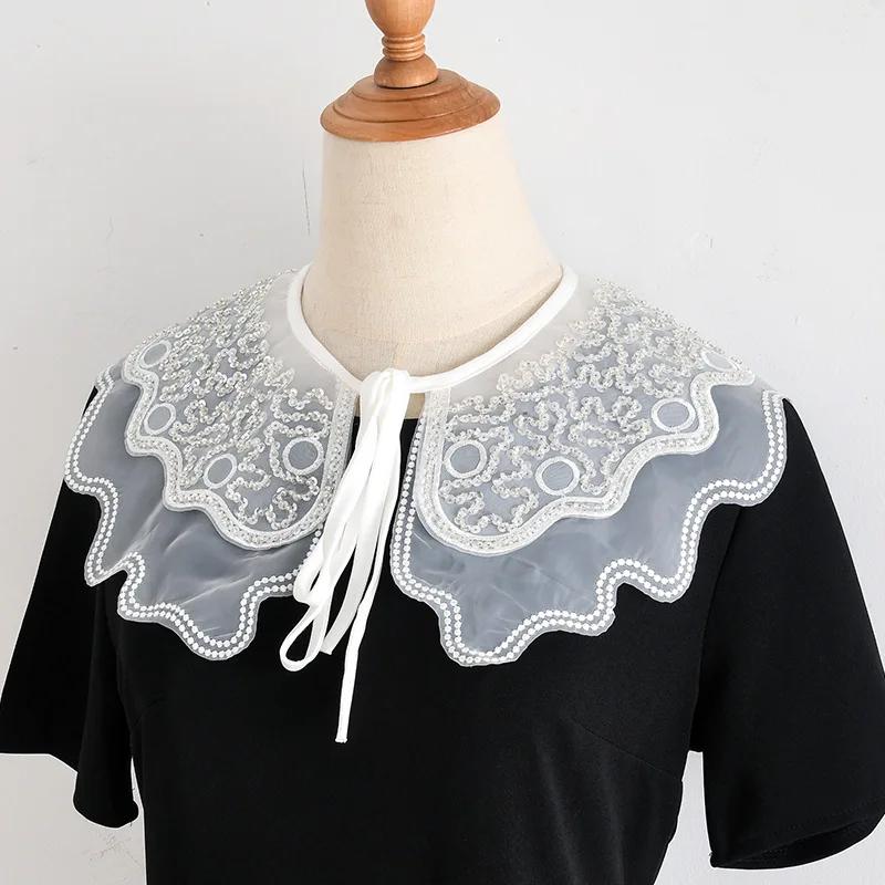 Women Double Layer Fake Collar Small Scarf Casual Solid Color Lapel False Collar Female Shirt Detachable Collar