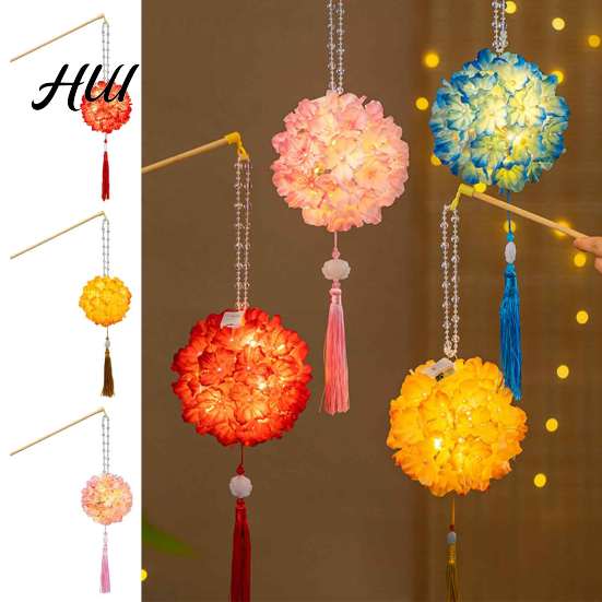Night Market Atmosphere Light Hydrangea Lantern DIY Kit, Handheld Glowing Chinese Style Flower Manual Assembly Art Project Craft for Mid Autumn,