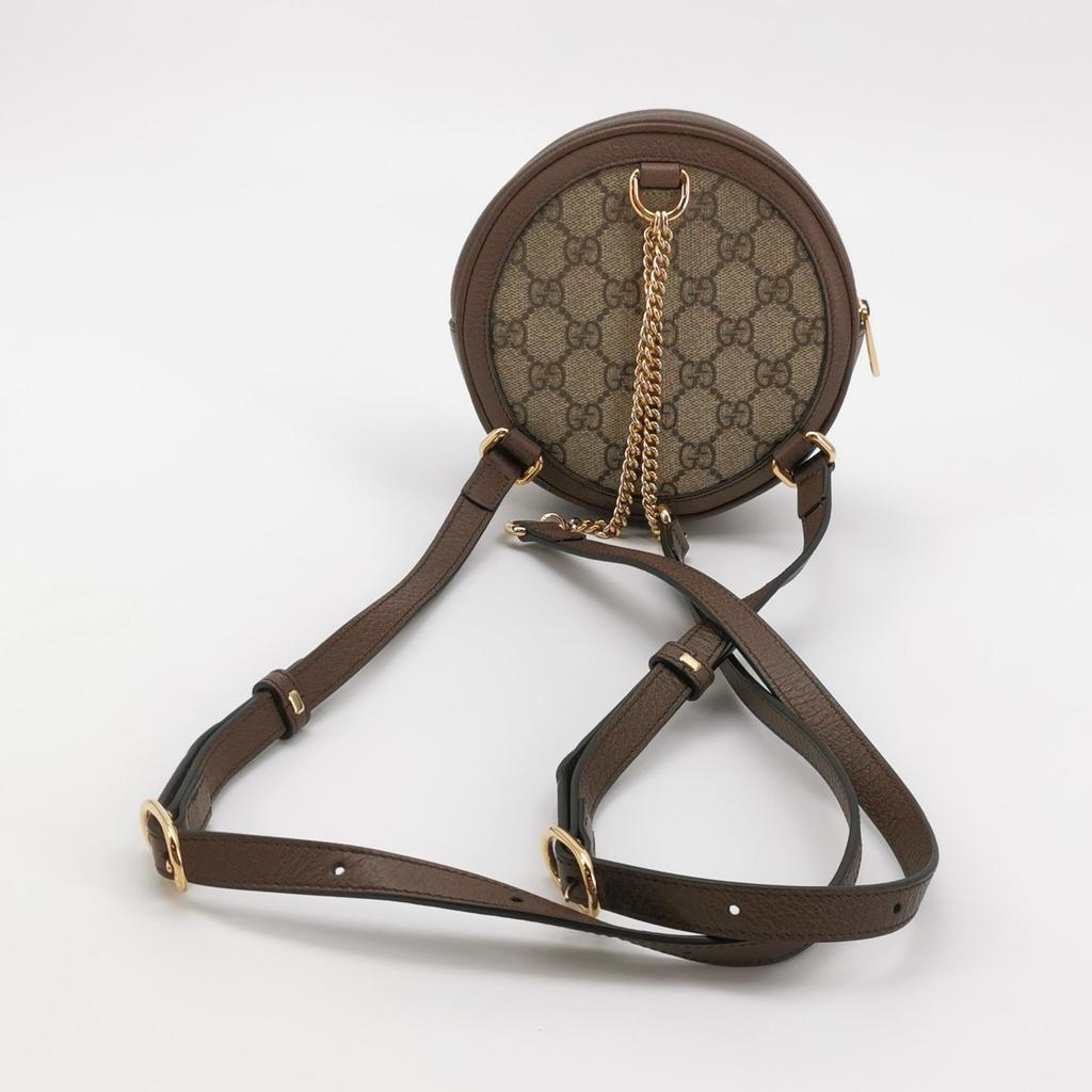 [Pre-Owned] Ophidia Logo Stripe Web Zipper Canvas And Leather Round Bag Backpack Mini - Excellent #87EL6C