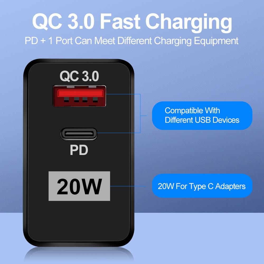 Двойное быстрое USB-зарядное устройство - 5В/9В/12В, QC3.0+PD, стандарты ЕС/США