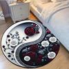 1pc Yin Yang Floral Tai Chi Rug - Machine Washable, Black and White with Red Roses, Round Mat for Living Room or Bedroom