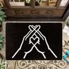 Love Hand Gesture Floor Mat 1pc – Black White ASL Sign with Heart, Playful Indoor Doormat for Entryway and Living Room