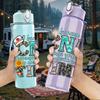 1PC CNA Time Fun Party Text 750ml Color Plastic Sports Water Bottle Leakproof Flip Straw Lid Suitable for Sports Office Home Use