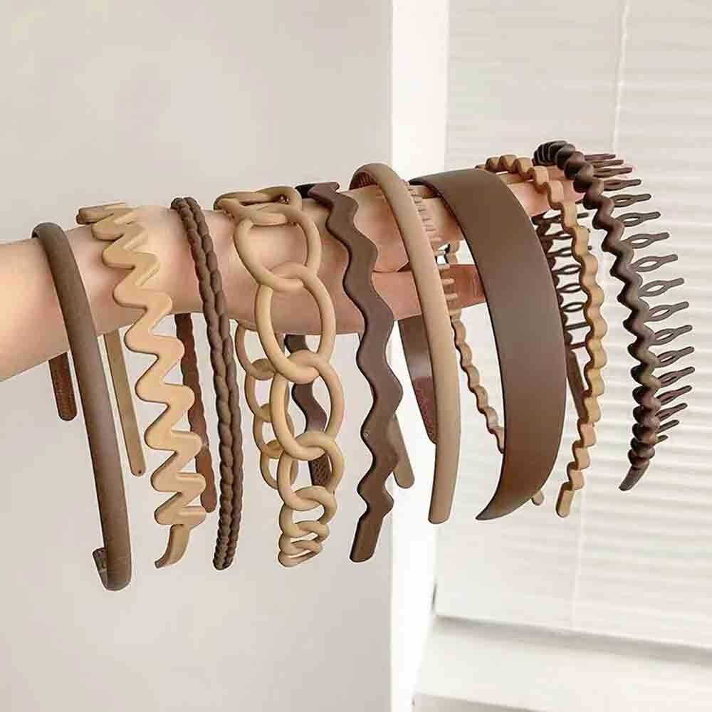 8Pcs Unisex Wavy Non-slip Hair Hoop Set Combing Hairbands Set Head Hoop Teeth Head Bands