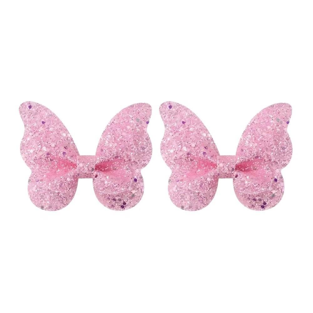 4Pcs Colorful Glitter Ribbons Glitter Hair Clip Double Butterfly Design Sequins Hair Clip For Girls